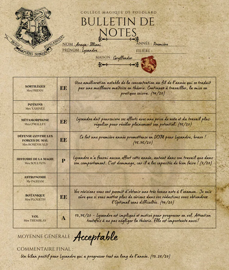 Bulletin de Lysandre Araya-Illiani