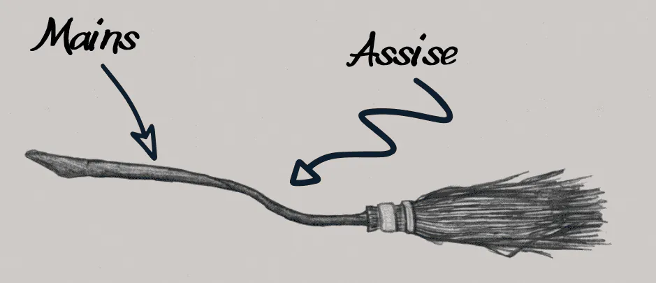 Illustration: Schéma présentant l'assise (proche de la brosse) et la zone de positionnement des mains (extrémité du manche)