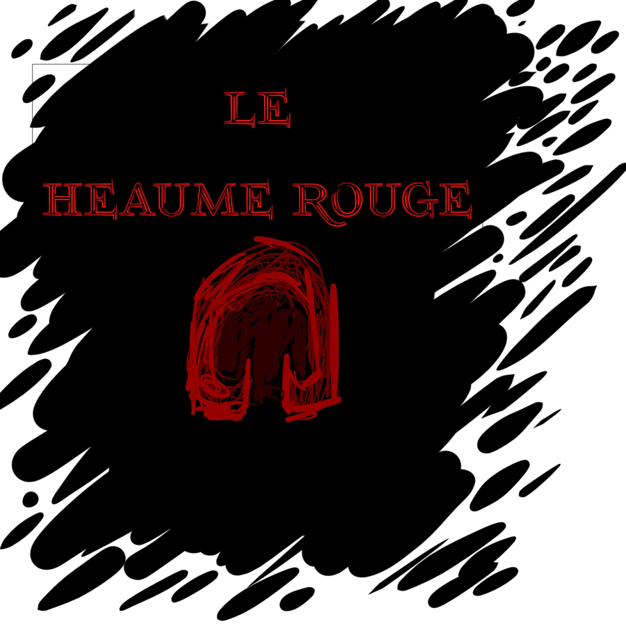 Est écrit "LE HEAUME ROUGE" en rouge avec un casque rouge en-dessous