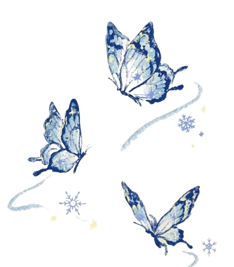 Trois papillons bleus