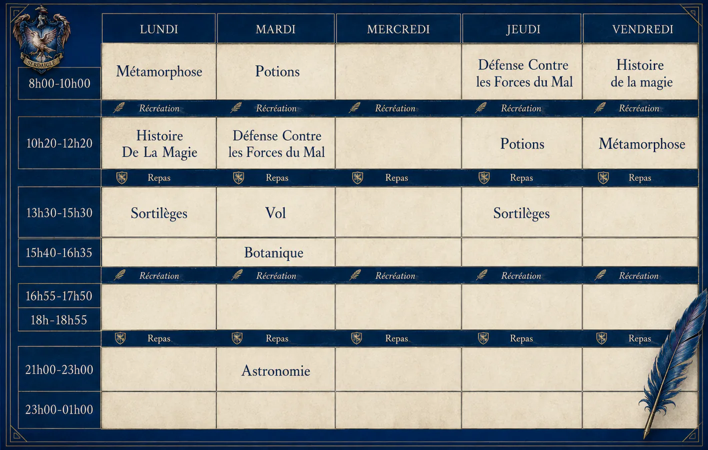emploi du temps