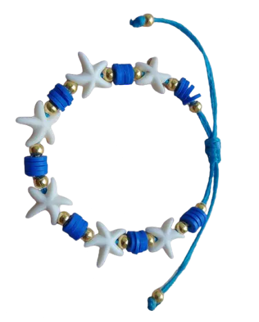 bracelet à perles bleues avec des étoiles blanches