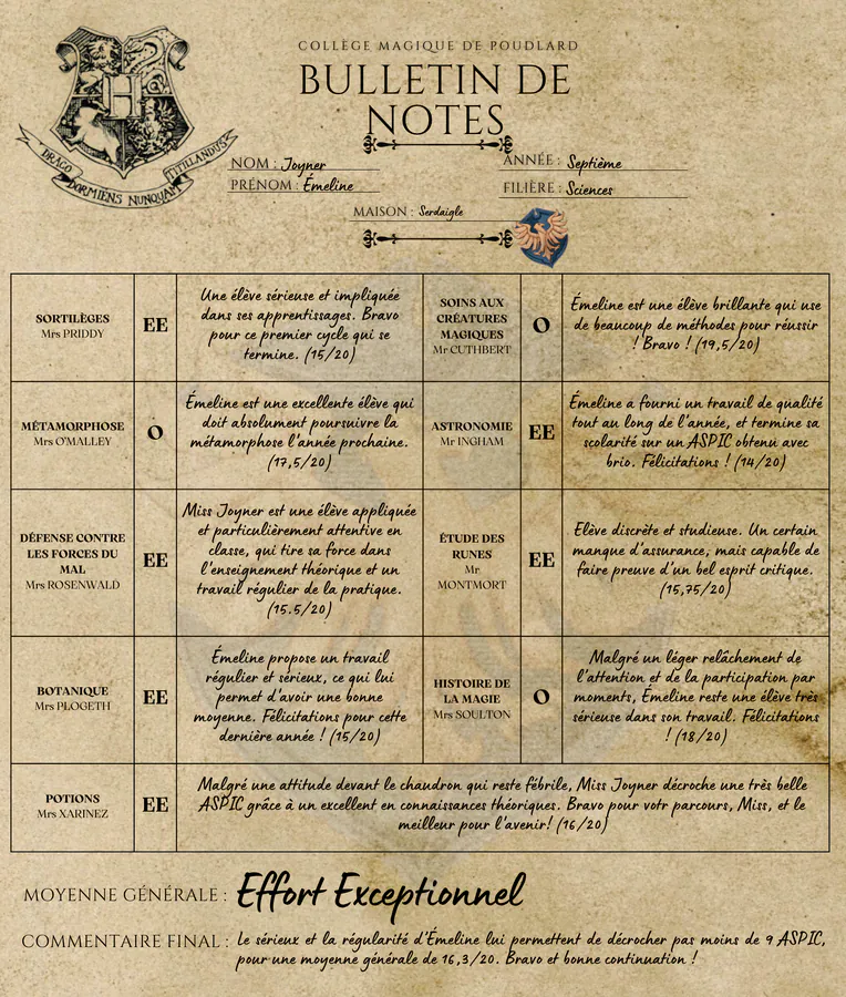 Bulletin d'Émeline Joyner