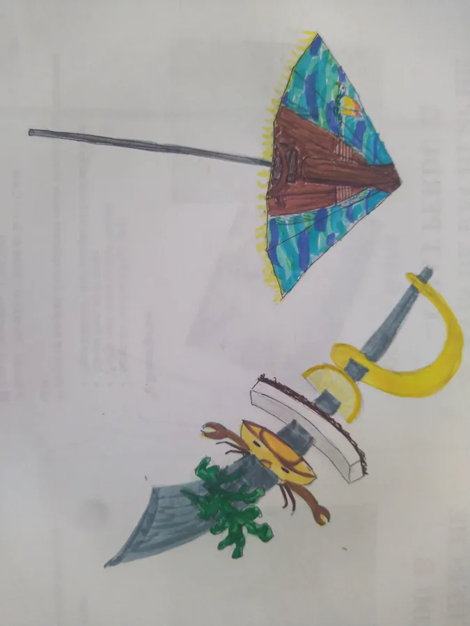 dessin d'un parasol et d'une brochette