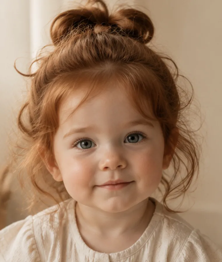 Petite fille de 2 ans rousse aux yeux gris
