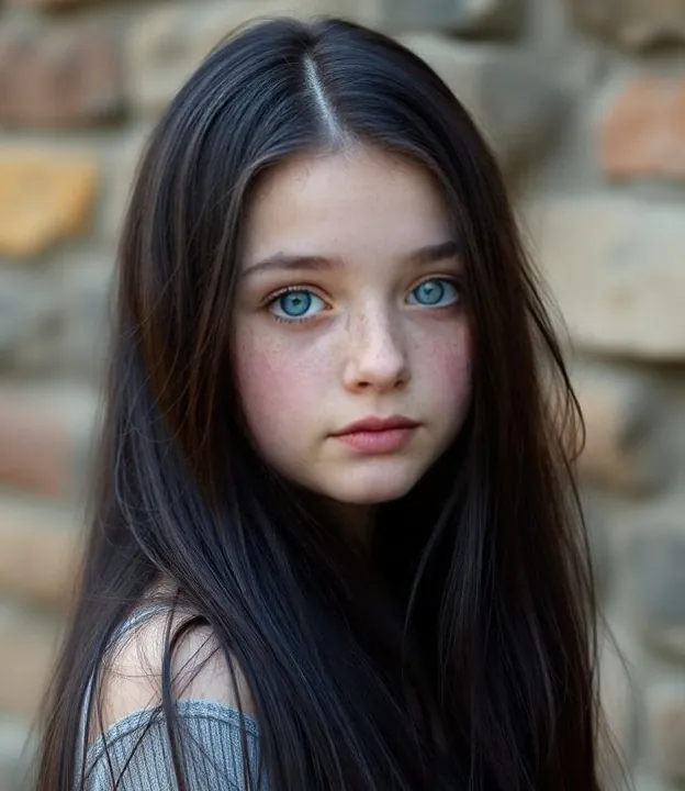 Petite fille brune aux yeux bleus